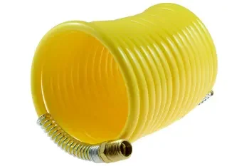N38-254B by Coilhose | Coiled Air Hose | 3/8 " Hose ID | 1/4 " Male NPT Thread | 2 Swivel Fittings | Yellow | Nylon | 25ft